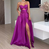 Shoulder Sleeveless Slit Backless Bowknot Waistline Party Dress
